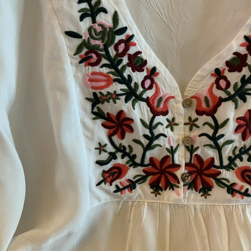 New Boho Floral Embroidered White Tunic Dress - Picture 6 of 9